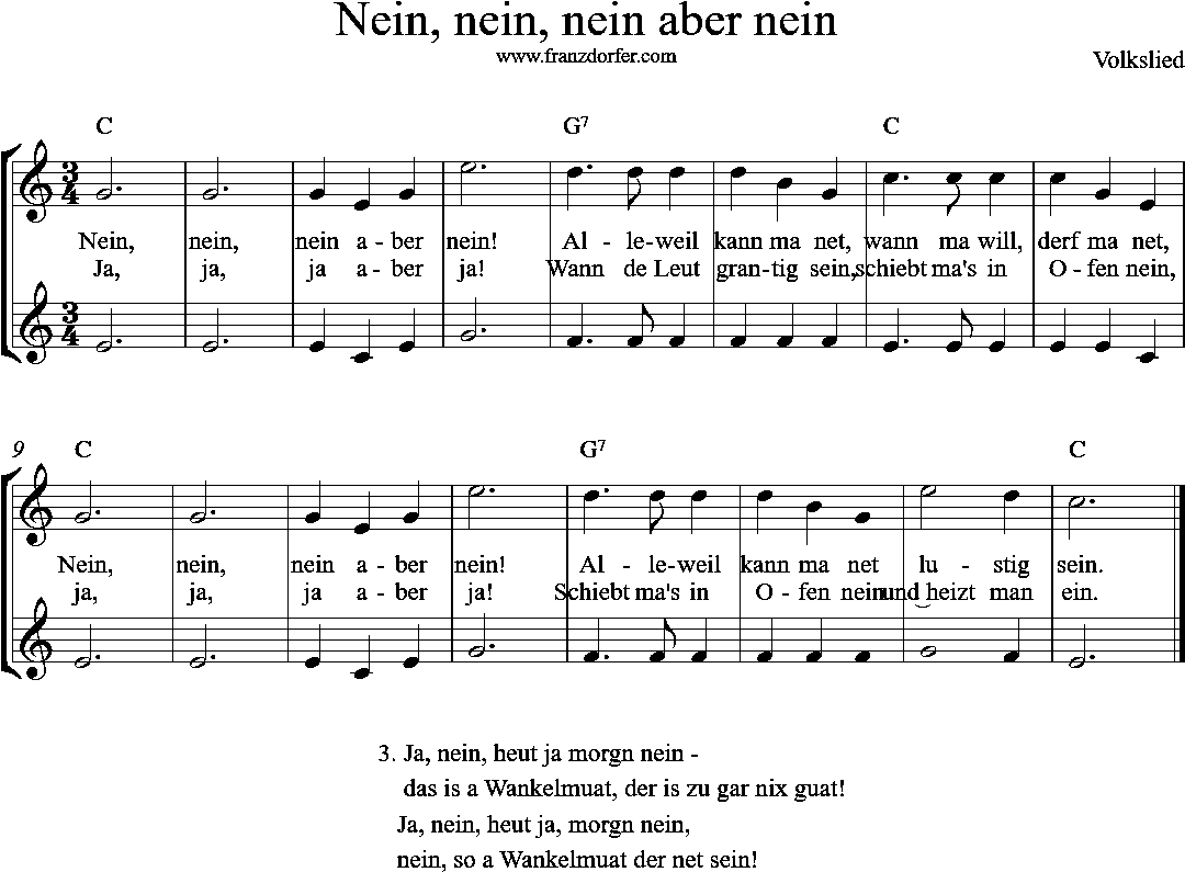 Duo, Note, C-Dur, 2stimmig, - Nein, nein, nein, aber nein